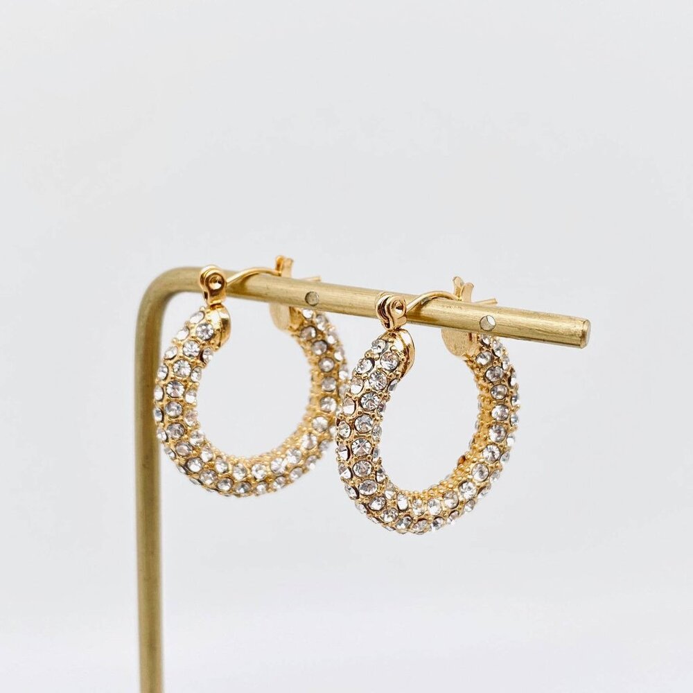 Sparkling 18K Gold Plated Stainless Steel Hoop Earrings Large White